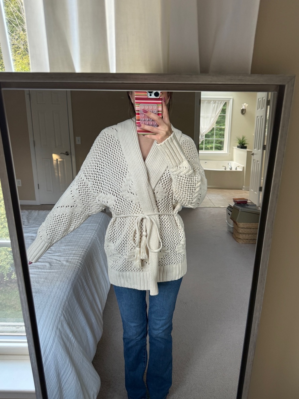 Abercrombie Open-Knit Belted Cardigan Sweater